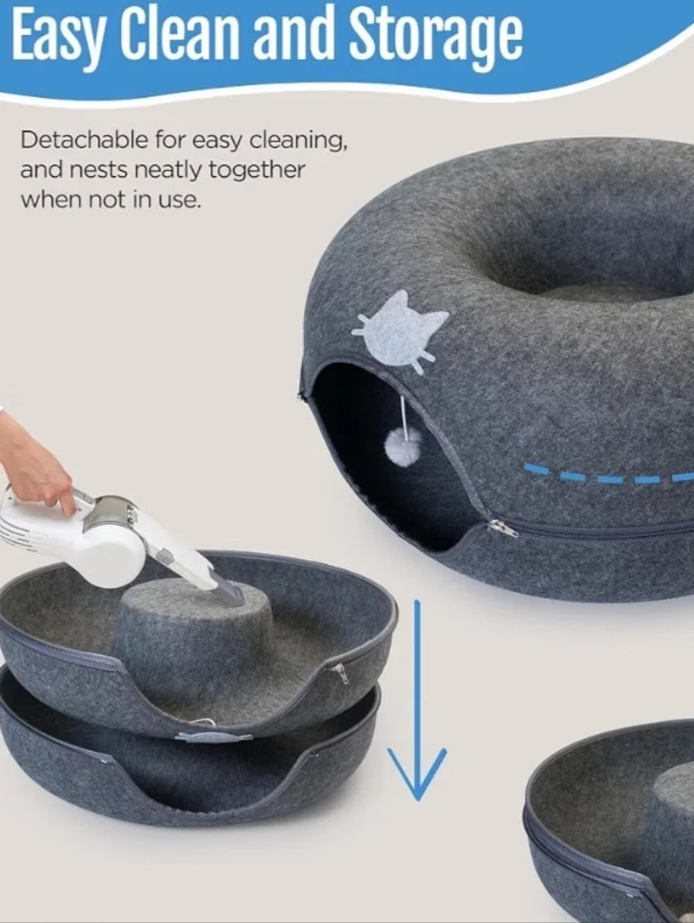 Meow Mansion Large Cat Cave Donut - Cat Tunnel; up to 30lbs - 3 Toy Balls